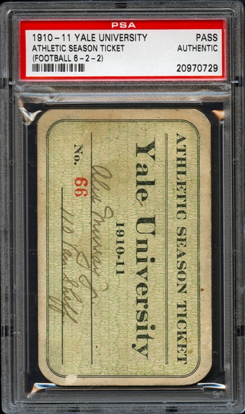 1910-11 Yale Athletic Season Ticket Pass PSA Authentic