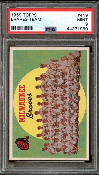 1959 Topps #419 Milwaukee Braves Team PSA 9 MINT