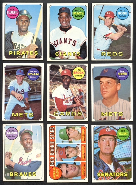 1969 Topps Baseball Group of (350) with Stars and HOFers Featuring Clemente, Mays, Aaron, Ryan, Etc. 