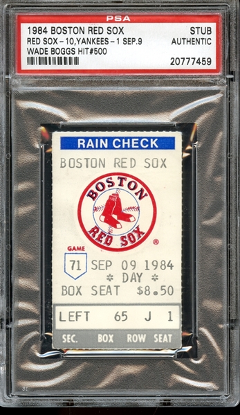 1984 Boston Red Sox Ticket Stub Wade Boggs Hit #500 PSA AUTHENTIC