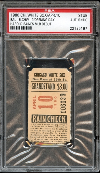 1980 Chicago White Sox Ticket Stub Harold Baines Major League Debut PSA AUTHENTIC