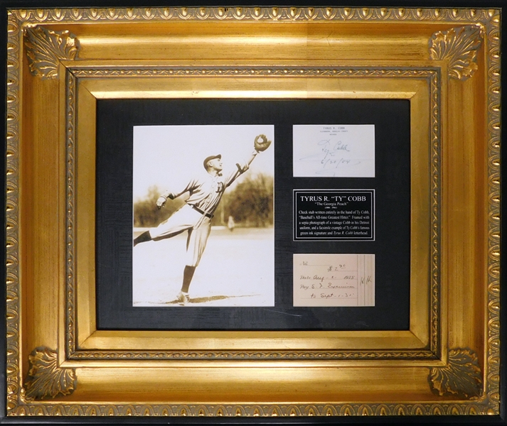 Ty Cobb Handwritten Check Stub in Framed Display