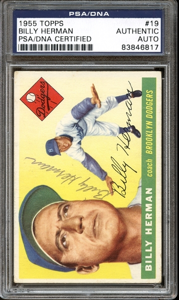 1955 Topps #19 Billy Herman Autographed PSA/DNA AUTHENTIC