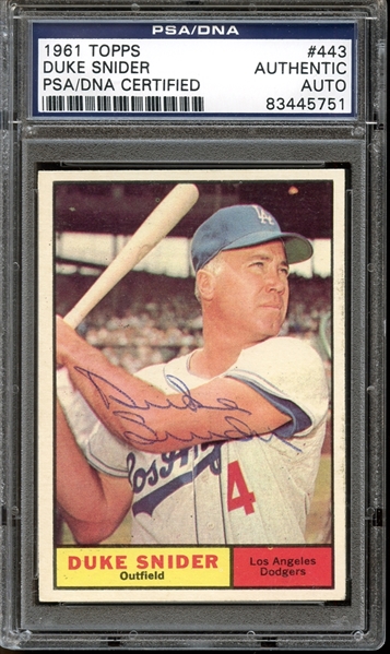 1961 Topps #443 Duke Snider Autographed PSA/DNA AUTHENTIC