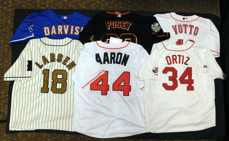 Baseball Star and HOF Replica Jersey Group of (6) with 1974 Mitchell and Ness Hank Aaron