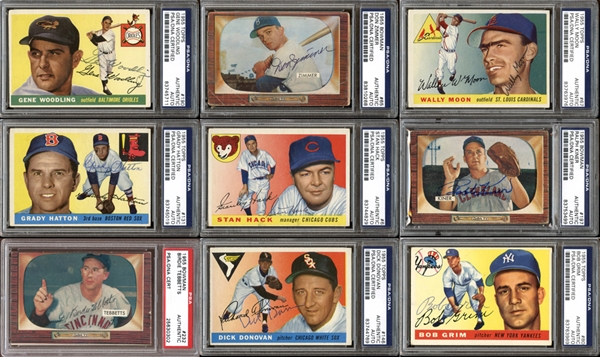 1955 Topps and Bowman Baseball Autographed Card Group of (62) All PSA/DNA Authentic 