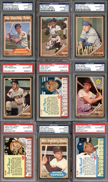 1962 Topps and Post Baseball Autographed Card Group of (72) All PSA/DNA Authenticated