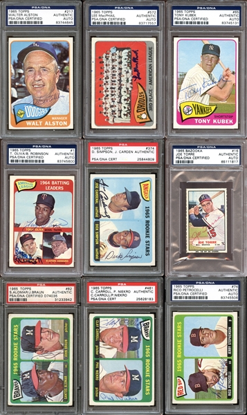 1965 Topps and Bazooka Baseball Autographed Card Group of (72) All PSA/DNA Authenticated