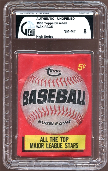 1966 Topps Baseball High Series Unopened Wax Pack GAI 8 NM/MT