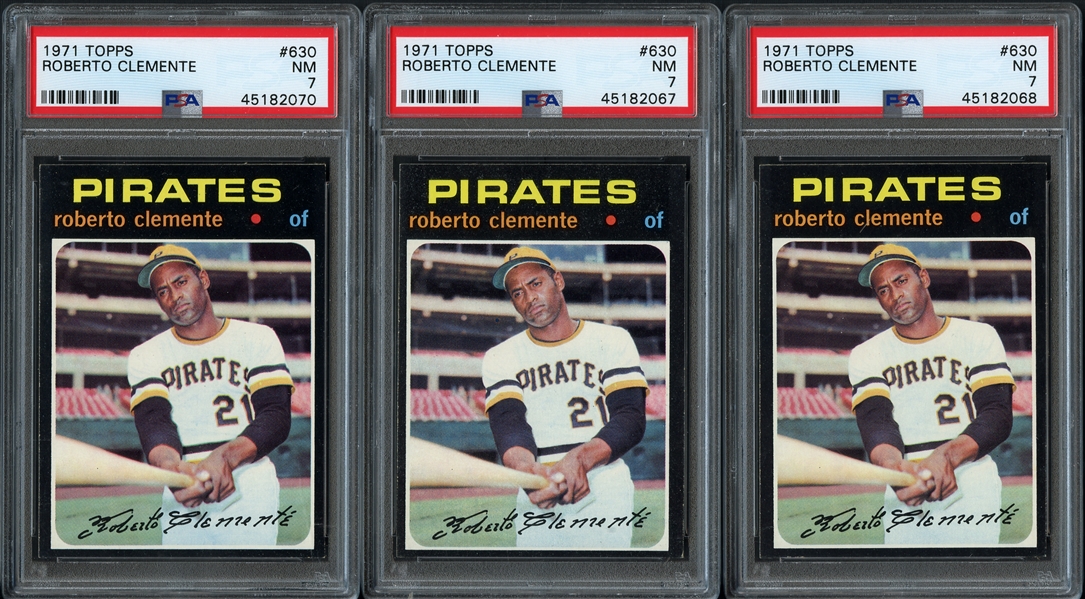 1971 Topps #630 Roberto Clemente Group of (3) All PSA 7 NM