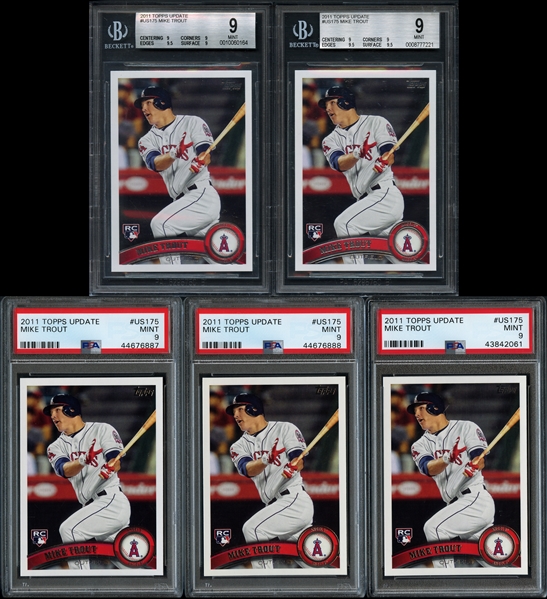 2011 Topps Update #US175 Mike Trout Group of (5) All PSA/BGS Graded