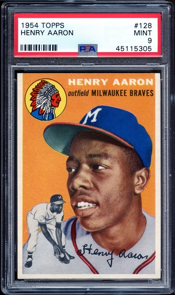 1954 Topps #128 Henry Aaron PSA 9 MINT- A Recently Graded Fresh To The Hobby Stunner