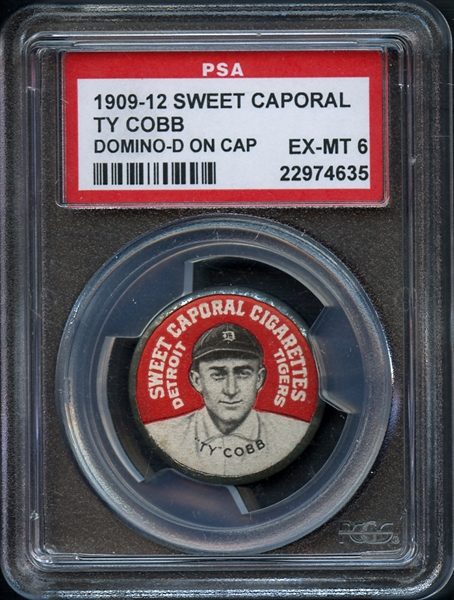 1909-12 Sweet Caporal Ty Cobb Domino-D On Cap PSA 6 EX-MT