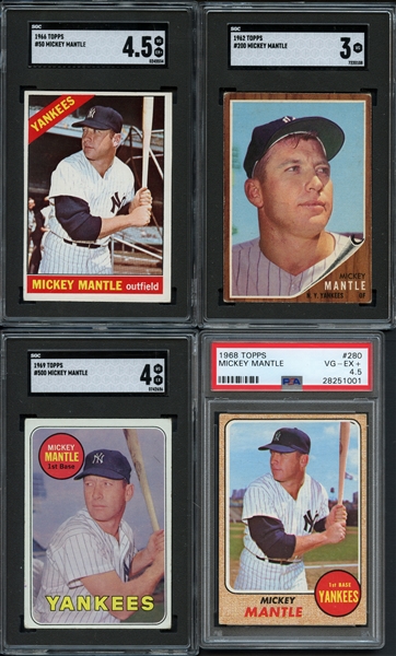 1960s Topps Group of (4) Mickey Mantle Cards All PSA or SGC Graded