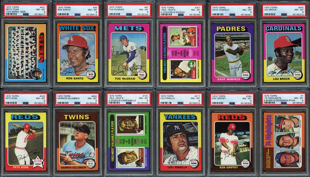1975 Topps Baseball Group of (72) All PSA 8 NM/MT with Stars and HOFers