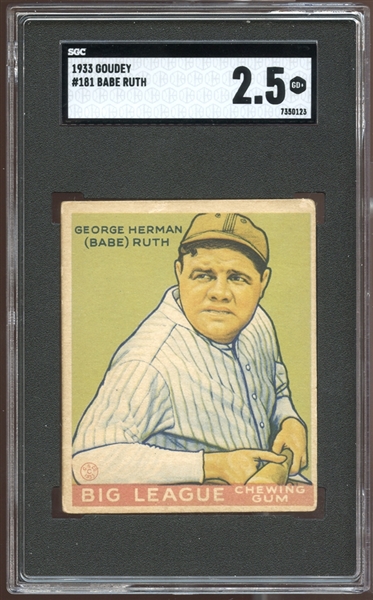 1933 Goudey #181 Babe Ruth SGC 2.5 GOOD+