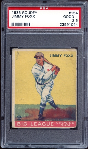 1933 Goudey #154 Jimmy Foxx PSA 2.5 GOOD+