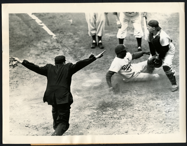 1955 World Series Game 4 Type 1 Original Photograph w/ Sandy Amoros & Yogi Berra