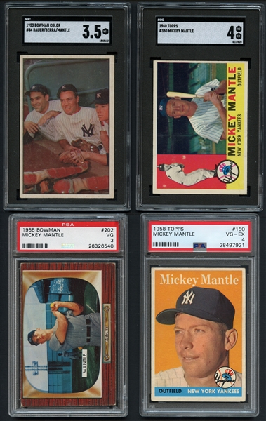1950s - 60s Topps & Bowman Group of (4) Mickey Mantle Graded Cards