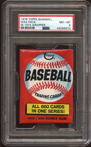 1976 Topps Baseball Unopened Wax Pack in 1974 Wrapper PSA 8 NM/MT