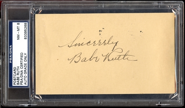 Babe Ruth Signed Government Postcard PSA/DNA NM/MT 8