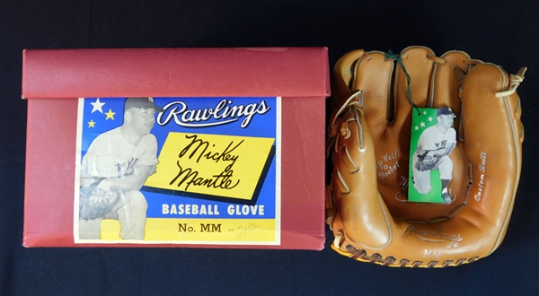 Exceptional 1950s Rawlings Mickey Mantle MM Personal Model Glove with Tag and Original Box
