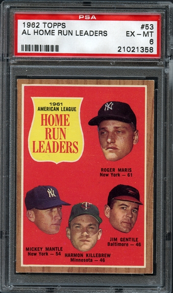 1962 Topps #53 A.L. Home Run Leaders PSA 6 EX/MT