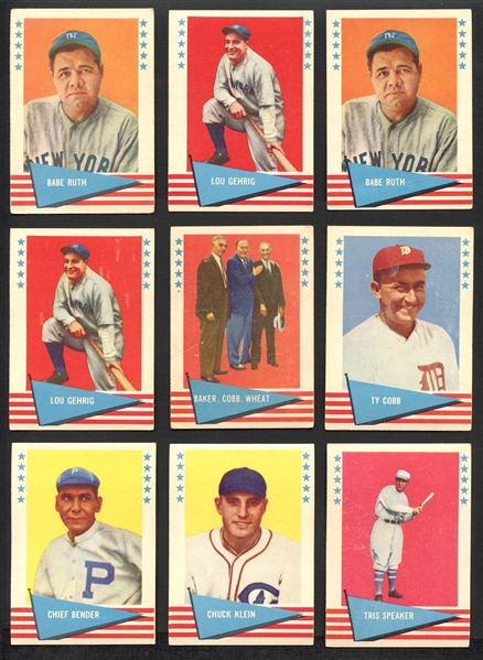 1961 Fleer Baseball Group of (60) Assorted with Two Ruth and Two Gehrig