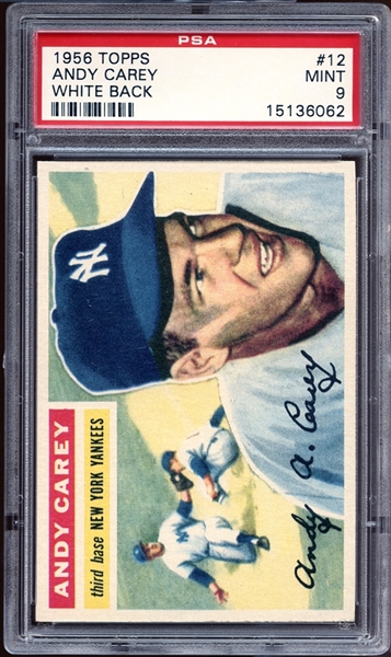 1956 Topps #12 Andy Carey White Back PSA 9 MINT