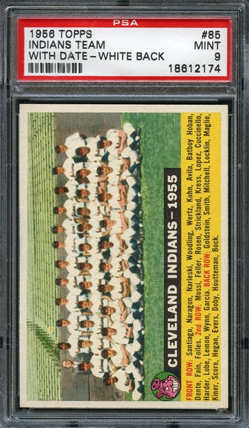 1956 Topps #85 Indians Team with Date - White Back PSA 9 MINT