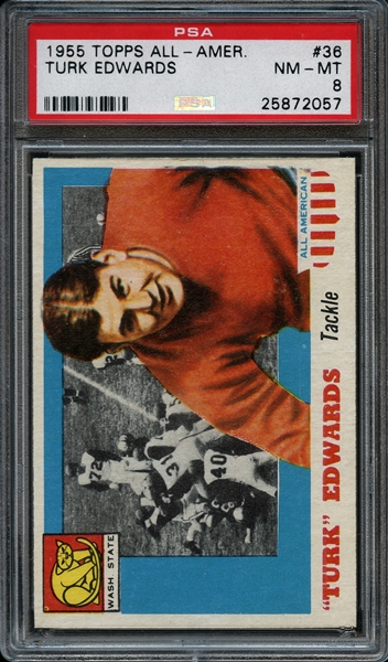 1955 Topps All-American #36 Turk Edwards PSA 8 NM-MT