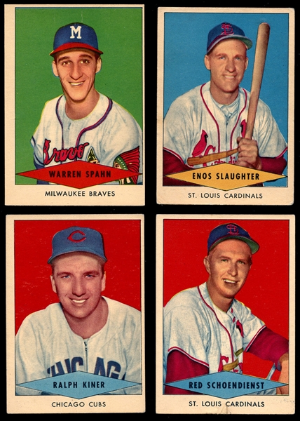 1954 Red Heart Hall of Fame Group of (4) with Slaughter, Spahn, Shoendienst and Kiner