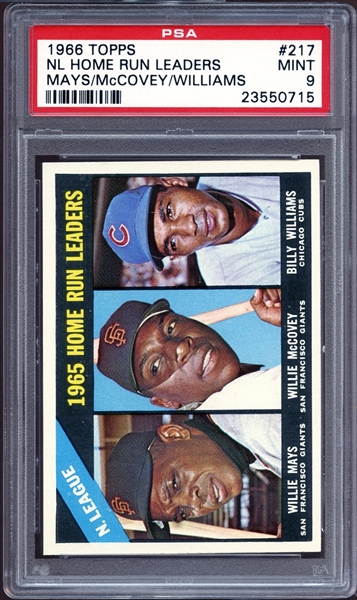 1966 Topps #217 NL Home Run Leaders (Mays/McCovey/Williams) PSA 9 MINT