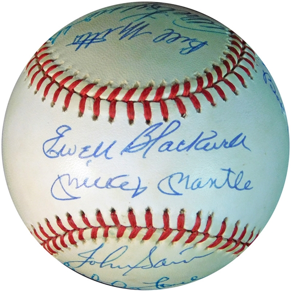1953 World Champion New York Yankees Reunion Multi-Signed OAL (Brown) Ball with (15) Signatures Featuring Mantle JSA 