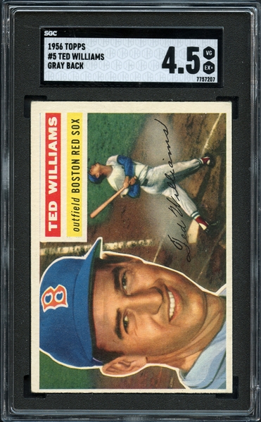 1956 Topps #5 Ted Williams Gray Back SGC 4.5 VG EX+