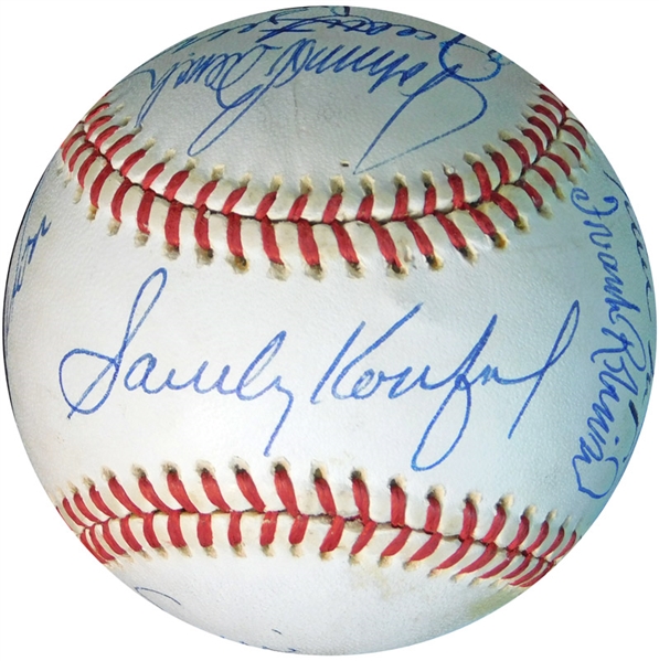 Hall of Fame Multi-Signed ONL (White) Ball with (10) Signatures Featuring Koufax, Mays, Bench, Etc. JSA