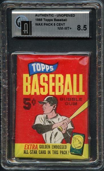 1965 Topps Baseball Authentic Unopened Wax Pack 5 Cent GAI 8.5 NM-MT+