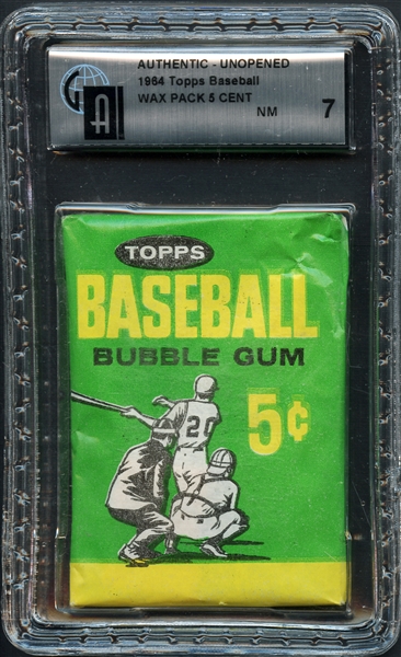 1964 Topps Baseball Unopened Wax Pack 5 Cent GAI 7 NM