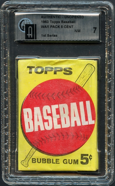 1963 Topps Baseball Authentic Unopened Wax Pack 5 Cent GAI 7 NM