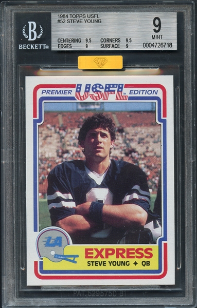 1984 Topps USFL #52 Steve Young BGS 9 MINT MBA-Gold