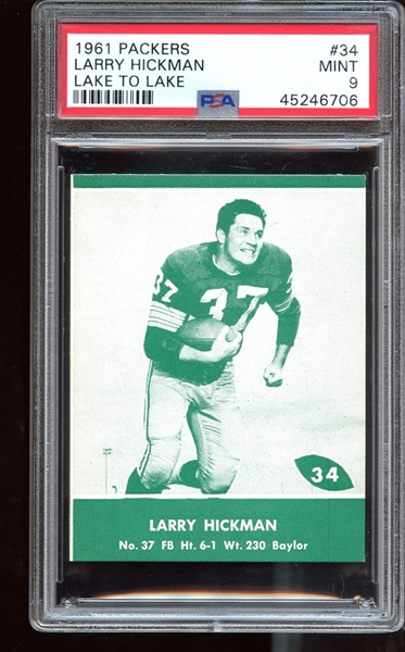 1961 Lake to Lake Packers #34 Larry Hickman PSA 9 MINT