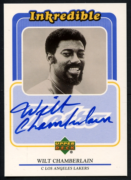Exceptionally Scarce 1999 Upper Deck #WC Inkredible Wilt Chamberlain Signed Card - Chamberlain Died In 1999