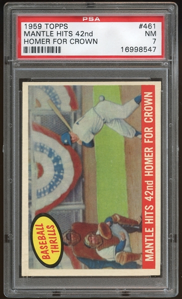 1959 Topps #461 Mickey Mantle Hits For The Crown PSA 7 NM