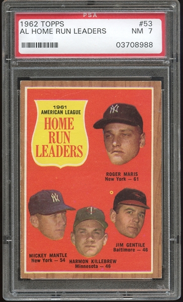 1962 Topps #53 AL Home Run Leaders PSA 7 NM