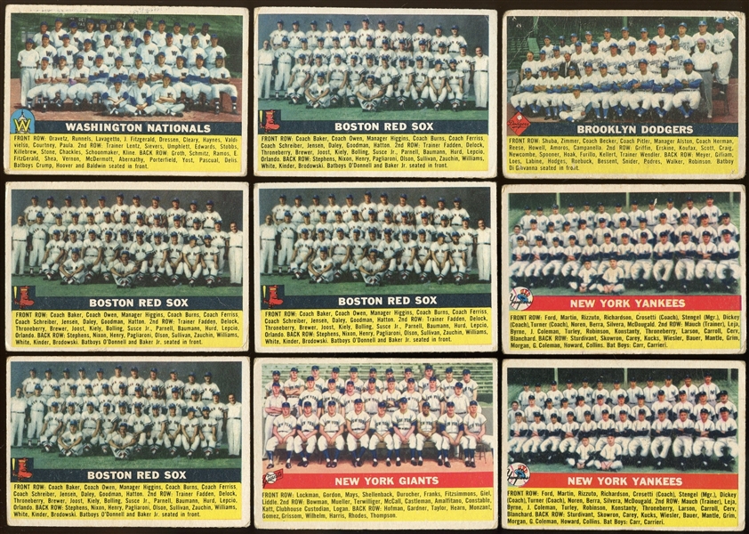 1956 Topps Team Cards Lot of 43 Yankees, Dodgers, Cubs, ETC