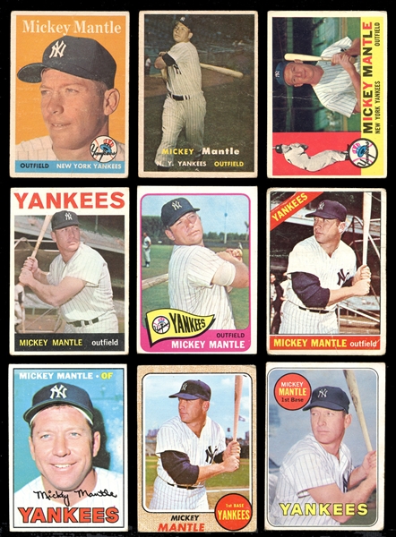 1958-1969 Topps Mickey Mantle Group of (9) Cards