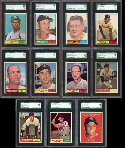 1961 Topps Baseball Group of (11) All SGC Graded NM 7 or Better