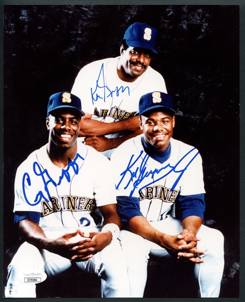 Griffey Family Signed 8x10 Photo with Ken Griffey Sr., Ken Griffey Jr. and Craig Griffey JSA