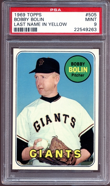1969 Topps #505 Bobby Bolin Yellow Letters PSA 9 MINT