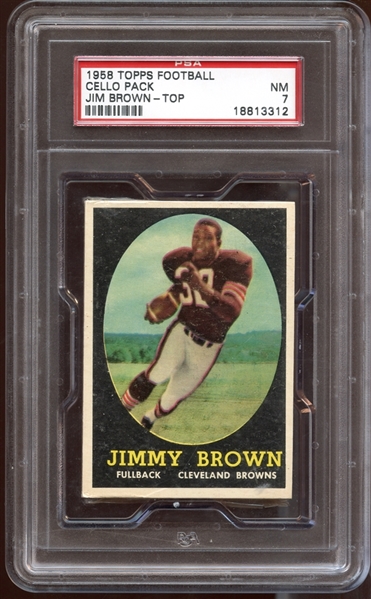 1958 Topps Football Unopened Cello Pack with Jim Brown on Top PSA 7 NM